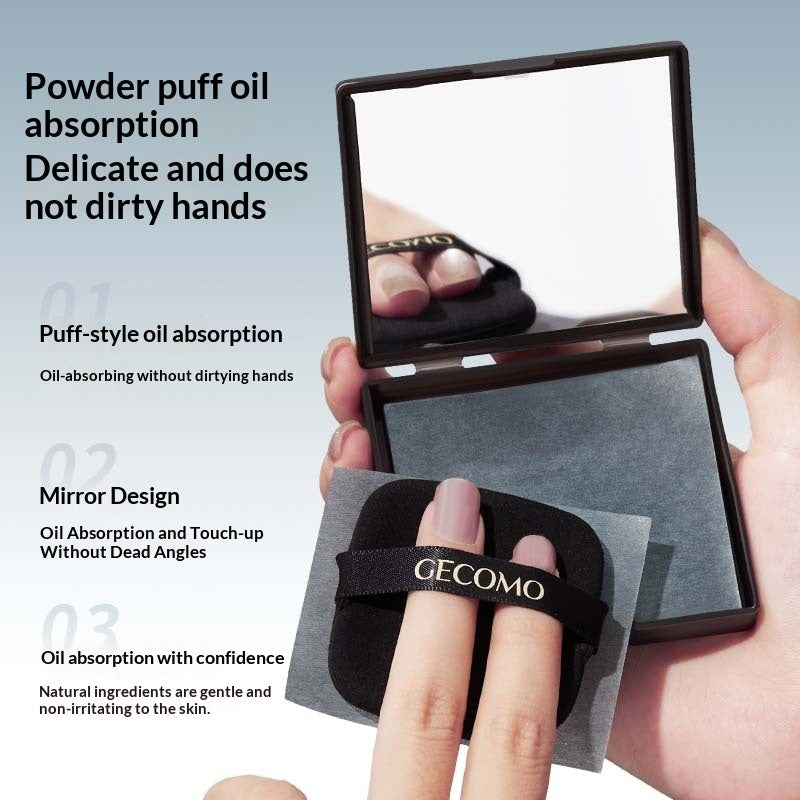 Portable Mirror Case With Puff, Oil-absorbing Sheets, And Blotting Paper